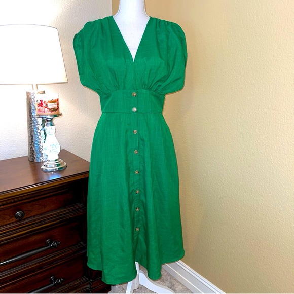 Flying Tomato Dresses & Skirts - A. Calin Flying Tomato Kelly Green Mod Button Down Cap Sleeve Dress Small